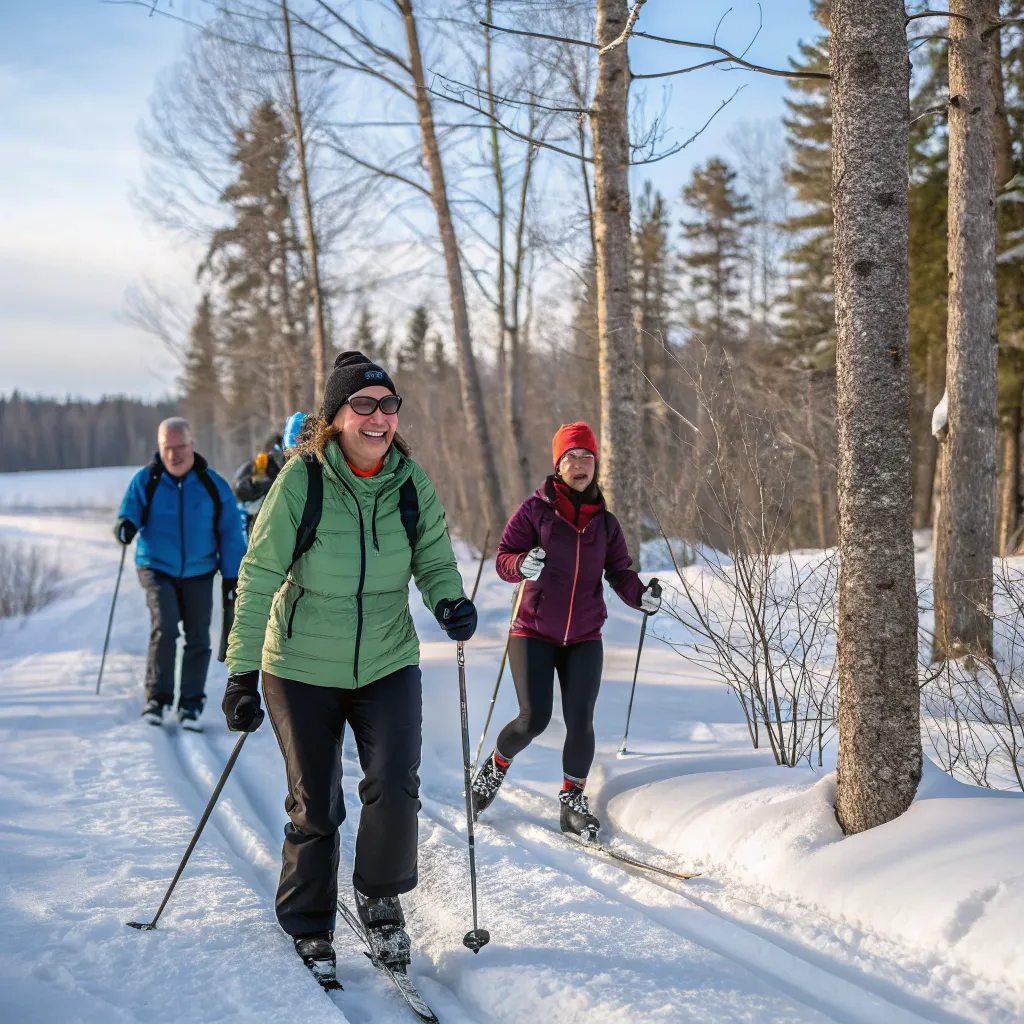 A group of people enjoying cross-country skiing